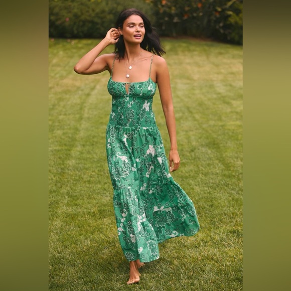 Anthropologie Kelly green maxi sun dress floral boho beach preppy NWT - Picture 12 of 15